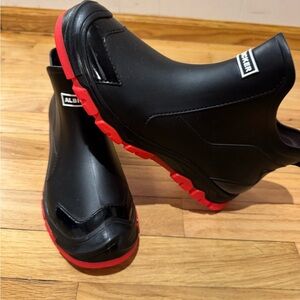 Men's Black and Red Rain Boots